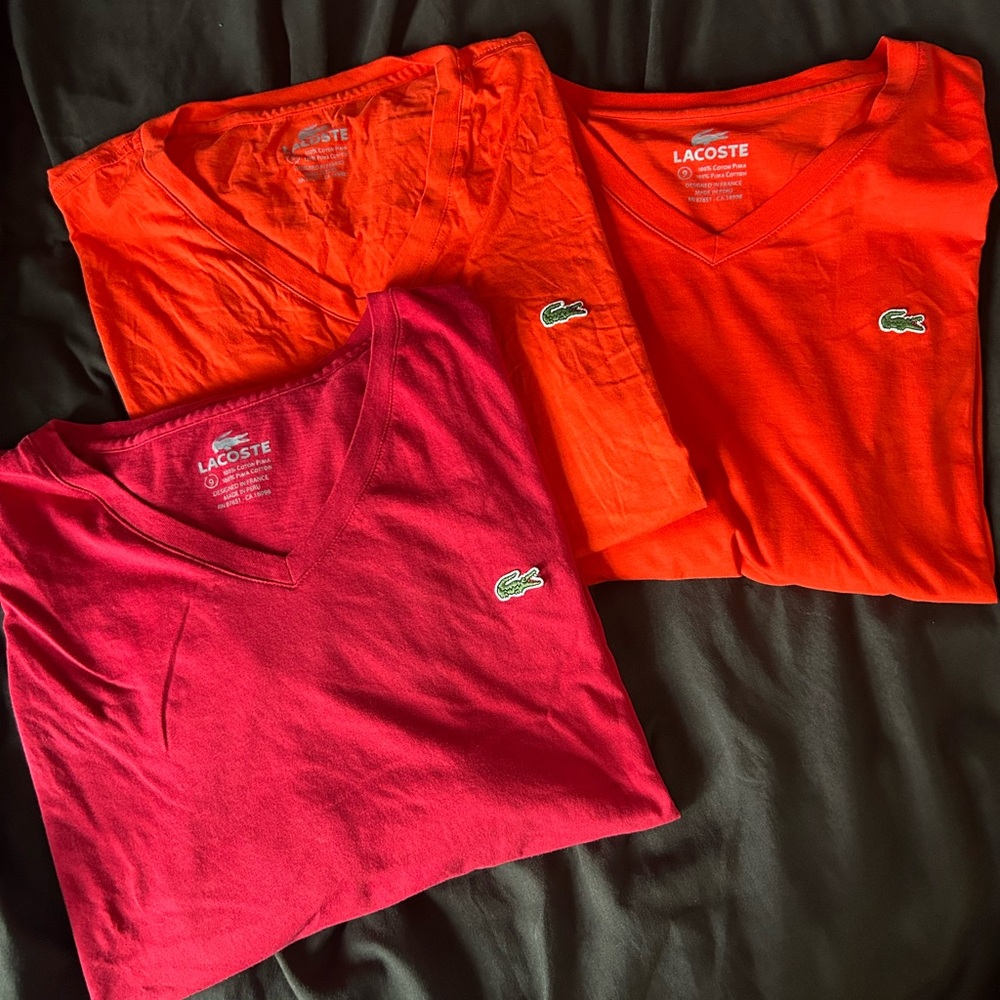 Lacoste Red and Orange Short Sleeve Tee Shirts
